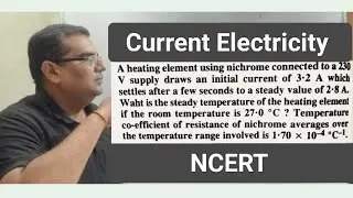A heating element using nichrome connected to a 230 V supply draws an initial current of 3.2 A which