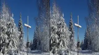 3D 4K Midwinter in snowy mountains, slide show in parallel view for smartphones, VR, 3D-TV + Beamer