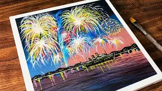 Как нарисовать «Фейерверк летней ночью» акриловой краскойКак легко нарисовать картину для начинающих