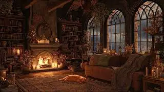 Cozy Witch Cottage Storm Ambience 🌧️✨ Practical Magic Inspired | Fireplace, Candles, Sleeping Cat