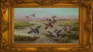 Flying Ducks Over Marshland &ndash; 4K Vintage Wildlife Painting for Frame TV Art, Ambience & Decor