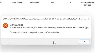 Package Failed Updates, Dependency or conflict Validation Photos App   Photos app image not open