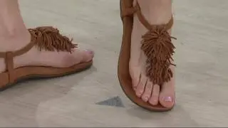 Vionic Orthotic Suede Fringe T-Strap Sandals - Sosha on QVC