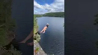 Girl tests height by jumping into water to take a bath #cliffjumping #girl