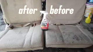 Car seat cleaning deep stain using aeropak foam seat cleaner