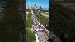 AERIAL VIEW OF CHICAGO DOWNTOWN DURING THE 2025 CHICAGO MARATHON