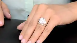 Kala's Cushion Cut Sterling Silver Engagement Ring & Cadence's Cubic Zirconia Ring Guard