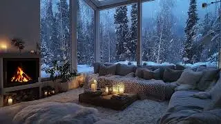 ❄️ Deep Blue Winter | Cozy Evening Ambience with Soft Piano & Fireplace | Sleep Instantly