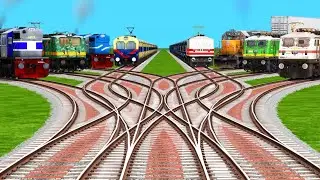 8️⃣ Trains Passing By Bumpy Branched Railroad Tracks | Trains Crossing Videos | train simulator game