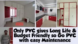 High Quality / Luxurious Texture Finished / Red & White Colours Pvc Modular Kitchen / Redme Interio