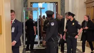 Admiral Frank Bradley, General Dan Caine arrive for classified briefing on military strikes