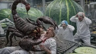Scorpion Emerges From Inside a Cucumber at Automated Factory | AI Generated #GiantScorpion #factory