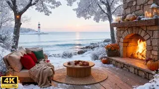 Winter Sunset by the Sea - Relaxing Piano Music, Ocean Sounds & FireplaceAmbience for Sleep & Focus