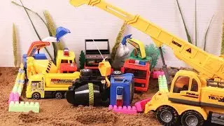 crane truck for children | car accident toys| truck for children | toy car crash  | cement mixer toy
