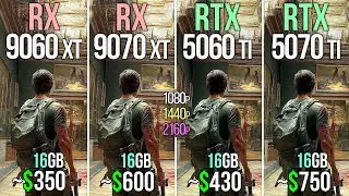 RX 9060 XT 16GB vs RX 9070 XT vs RTX 5060 TI 16GB vs RTX 5070 TI - Test in 20 Games & Performance