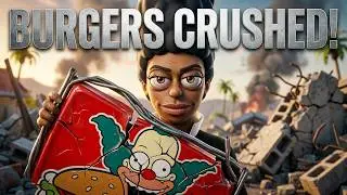 Destroy objects at Krusty Burger or Lard Lad