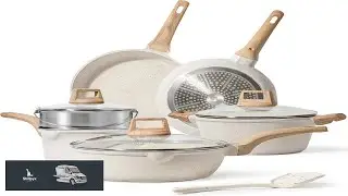 CAROTE Pots and Pans Set Nonstick White Granite Induction Kitchen Cookware Set
