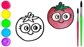 How To Draw  cute Tomatto Drawing, Painting & water Coloring For Kids and Toddlers_🌈🎨