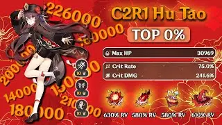 I made my C2R1 Hu Tao Top 0% on Akasha... Is she still cracked? (YES)