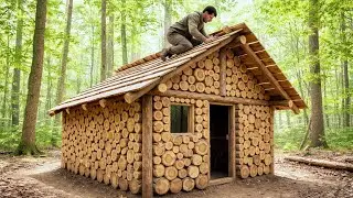 Built a Cozy Log Cabin by Hand in the Forest | Primitive Shelter Build 