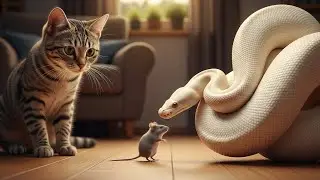 Cute home friendship.  Cat 🐈 Mouse 🐁 Snake 🐍 &hearts;️.  