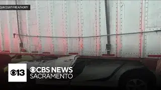 Driver escapes with minor injuries after car lodged under big rig trailer in San Joaquin County