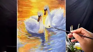 Painting a Beautiful Pair of Swans at Sunset | Acrylic Art for Beginners | Huy Hội Họa ART