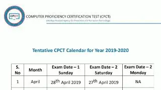MAP_IT CPCT EXAMINATION CALENDAR YEAR :2019-20