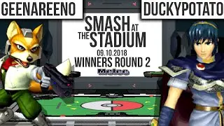 Geenareeno (Fox) vs. Duckypotato (Marth) - Winners Round 2 - Smash at The Stadium 09.10.2018