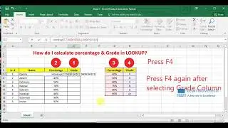 How to use the lookup function in Excel for grades and percentage