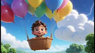 Hot Air Balloon Up So High | Floating Adventure Song for Kids | Colorful Nursery Rhyme