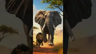 Elephant vs Lion in the Savanna