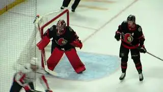 Filip Gustavsson in action during the Capitals @ Senators hockey game