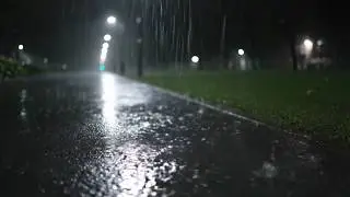 Ночной дождь на парковой дорожке при свете уличных фонарей 🌙 5 минут до полного затемнения экрана...