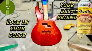 Shellac spray to lock in your color. Zinsser bulls eye shellac. #diy #guitar #colors 