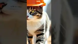 cat wearing a walking project helmet #cat #animals #music #shorts #aivideo