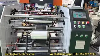 Time saving Automatic 300MM 8 Shafts Food PE Cling Film Rewinding Machine With Point Breaking System