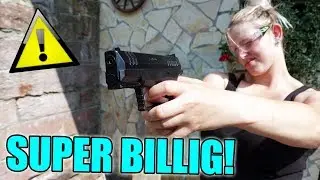 Freundin hat zum ersten MAL PISTOLE IN DER HAND! - Test schie&szlig;en der billigsten Metallkugel Softair