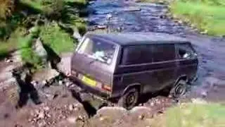 Jen Crosses river on Sarn Helen
