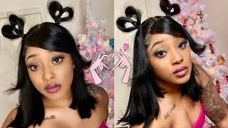 Heart Space Bun Valentines Day Look Tutorial W/ 13x4 Bob Ft. ANGIEQUEENHAIR💕