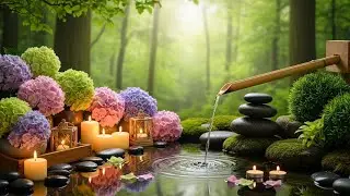 🌿Bamboo Water Fountain & Healing Piano Music Meditation Space for Deep Sleep, Stress Relief, Relax