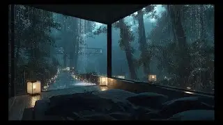 Rainfall in a Glass Forest Cabin 🌧️ Deep Night Rain for Sleep, Focus & Peaceful Escape