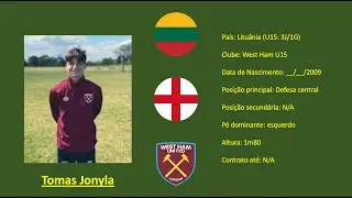 Tomas Jonyla | 2009 (West Ham | Lithuania) footage vs Malta U15