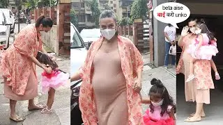 Isnpite Of Her Full Term Pregnancy Neha Dhupia Bends Down Pick Up Daughter Teach Her Good Values