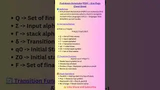 Pushdown Automata  | PDA Cheat Sheet for TOC 🔥 #shorts #youtubeshorts #toc #computerscience