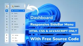 Sidebar Menu Using HTML CSS & JavaScript with Source Code | Glassy Sidebar Menu Design