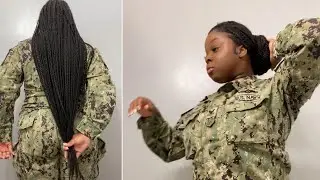 How To | Military Bun with butt length braids (no tension/headaches)