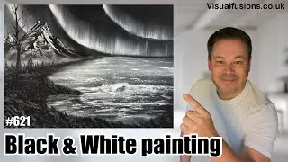 Mesmerizing Black & White - Northern lights Seascape Oil Painting | Easy Tutorial 621 
