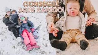 Um grande susto com o Theo & descemos de prancha na neve