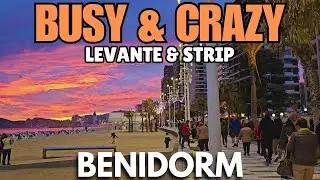 Benidorm - BUSY Levante Beach & CRAZY NIGHTLIFE on the Strip!